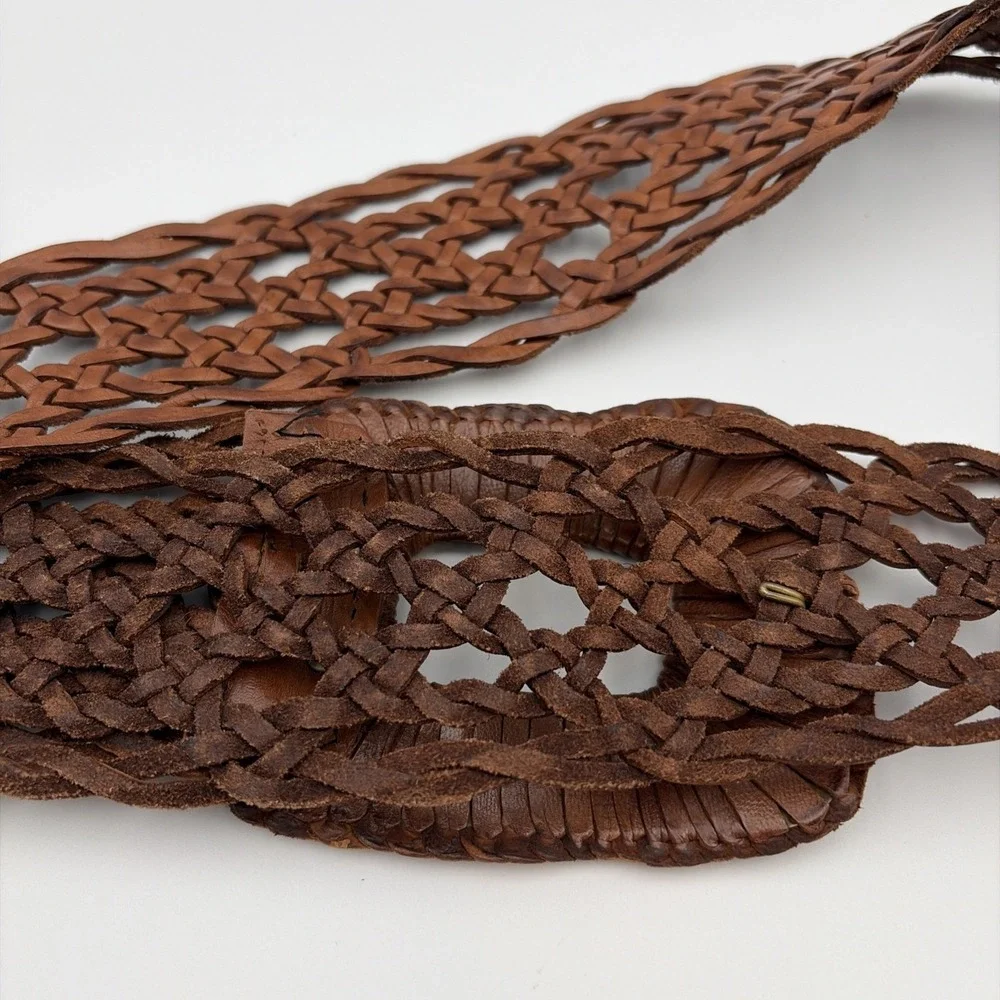 Unbranded Woven Belt Womens Medium Brown Leather Braided Boho Wide Cinch 46